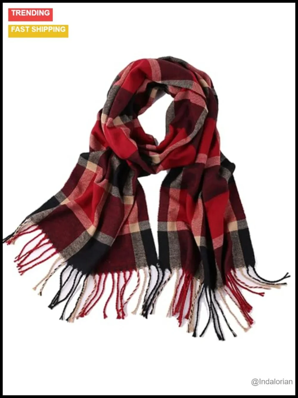 Scottish Plaid Cashmere Feel Polyester Scarf 12x75in